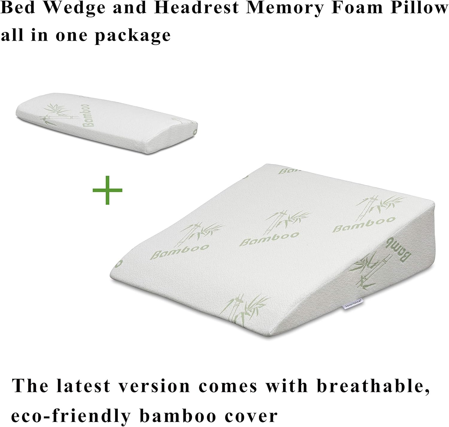 InteVision Foam Bed Wedge Pillow (26" x 25" x 7.5") Headrest Pillow in ONE Package - 2" Memory Foam Top - Removable Bamboo Cover - Helps Relief from Acid Reflux, Post Surgery, Snoring: Health & Personal Care