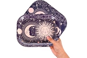 VIBEMAKE Sun Lunar Rolling Tray with Magnetic Lid, 7x5.5 - Small Whimsigoth Decorative Tray Cute - Ideal for Home& Travel, Celestial Aesthetic Metal Tray - Mystical Gifts for Spiritual Hippie, Astrology, Tarot