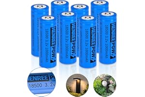 Henreepow 18500 Rechargeable Battery, 3.2v LiFePO4 Lithium Phosphate Battery 1000mAh for Outdoor Garden Solar Lights, Flashlight (8 Pack)