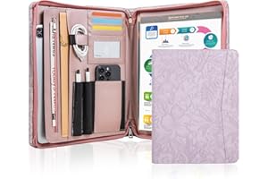 AZXCG Leather Portfolio for Women, Embossed PU Leather Padfolio with Zipper, Professional Business Document Organizer with A4 Notepad Holder, Professional Organizer for Resume/Interview(Purple)