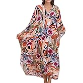 cthseie Women's Kaftan Dresses V Neck Batwing Sleeve Beach Cover Ups Plus Size Lightweight Caftans for Swimwear