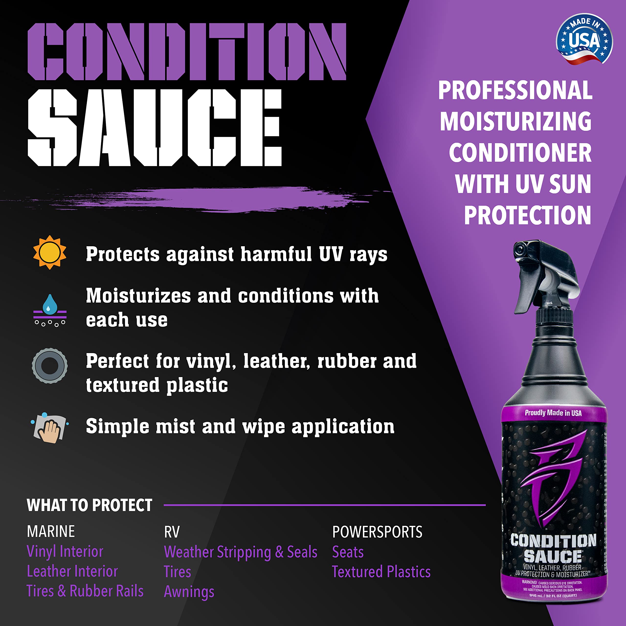 Boat Bling Condition Sauce Premium Interior Moisturizer with UV Protection, for Boats, RVs, Powersport Vehicles and More