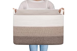 OIAHOMY Large Storage Basket, Cotton Rope Woven Blanket Basket, Toy Bin for Baby Room, Container for Blanket Storage in Living Room, 20''×16''×12'', Gradient Brown