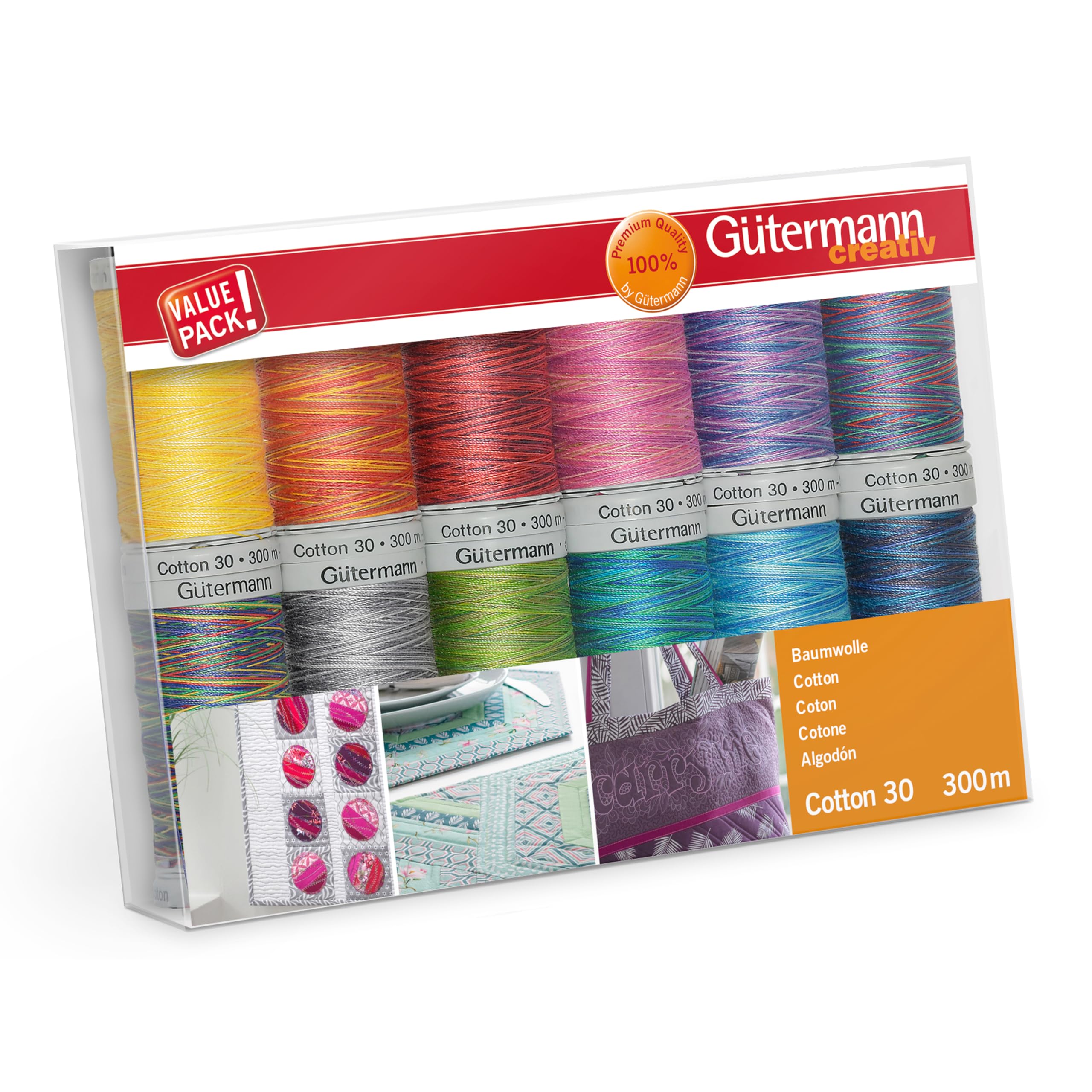 Gütermann creativ Sewing Thread Set with 12 spools Cotton 30 300 m in Different Multicolour Colours