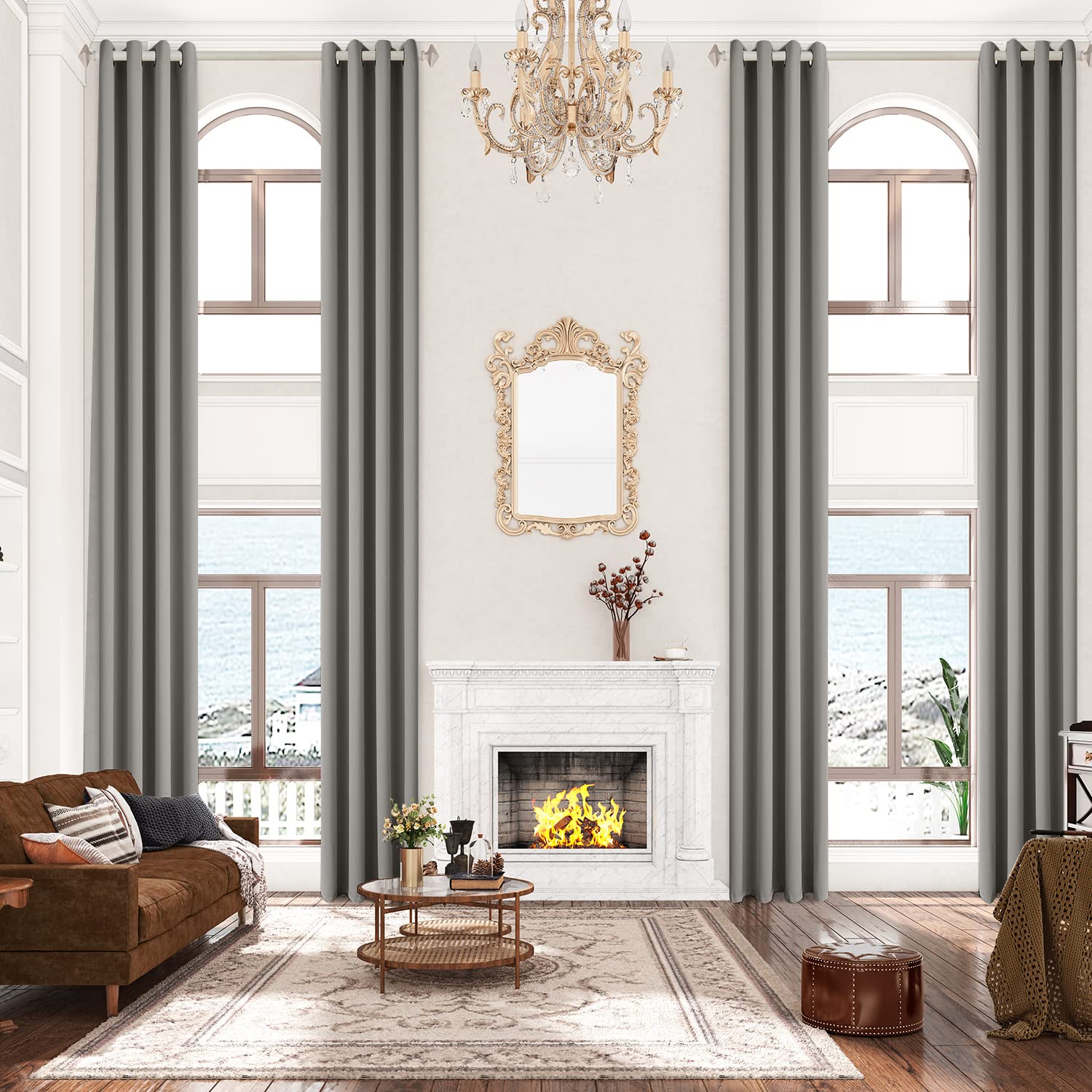 Photo 1 of Sanceor 132 Inch Extra Long Light Grey Curtain,Grommet Top,Custom Made A Tale of Luxury Unveiled in 11ft High Ceiling Curtain for 2 Story House,Tall Windows (1 Panel,52 x 132 Inch)