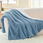 INFIIXSO Sherpa Throw Blanket for Couch - Super Soft & Warm Striped Fleece Blanket, Cozy Plush Fluffy Blanket All Season Use (Light Blue, 50x60 Inches)