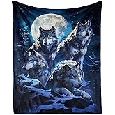 Wolf Throw Blanket - Soft Flannel Wolf Blankets for Girls & Boys - Warm All Season Lap, Chair, Sofa - 50"x40"