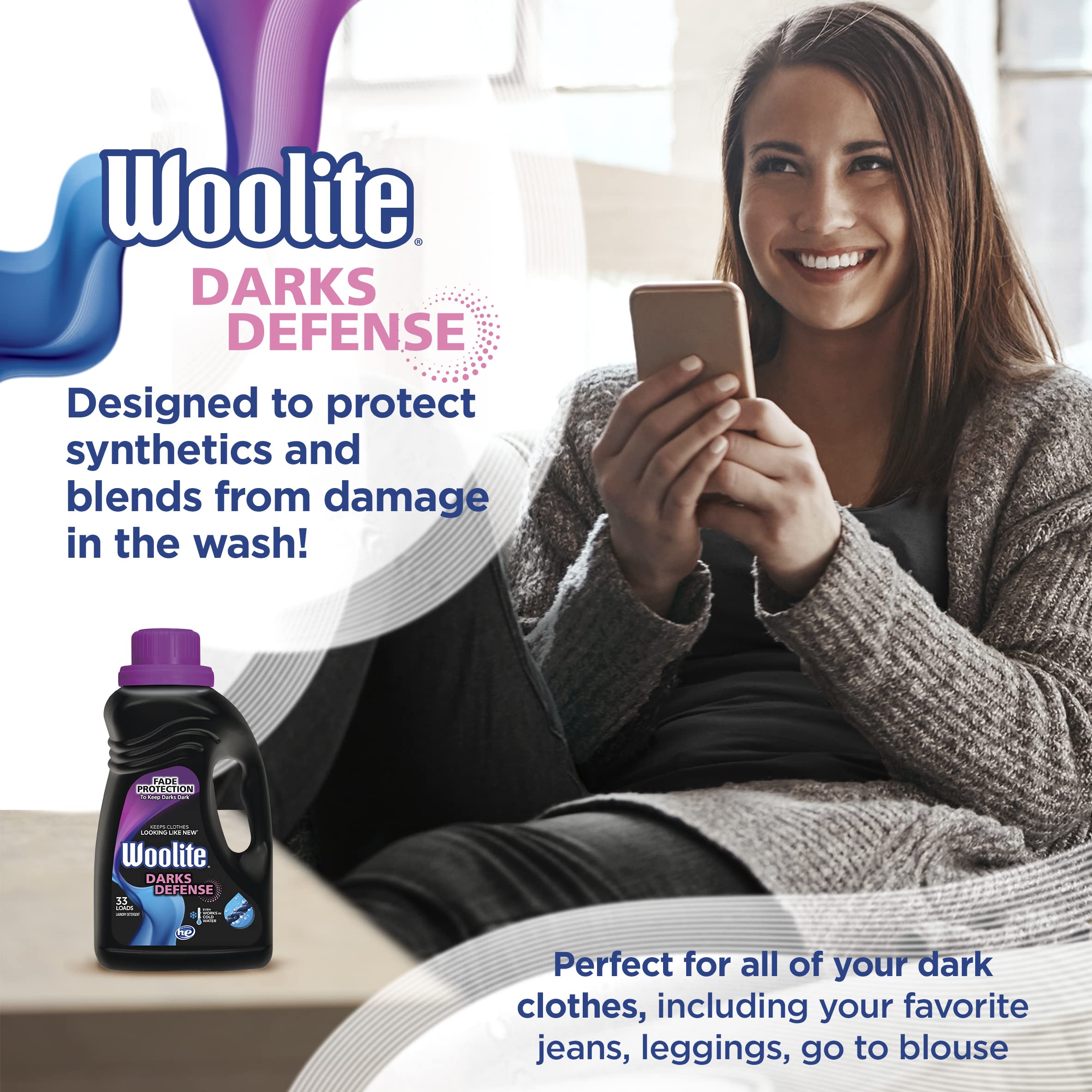 Woolite Darks Defense Liquid Laundry Detergent, 33 Loads, 50 Fl Oz & Woolite Damage Defense Laundry Detergent, 33 Loads, 50 Fl Oz Bundle, Regular & HE Washers, Packaging May Vary