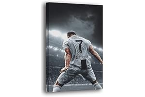 SpiritualHands Cristiano Ronaldo Soccer Superstar Wall Art Canvas Decor, Colorful Ronaldo Soccer Home Room Decor, Framed Poster (CR7 GRAY, 8" x 12" - Ready to Hang)
