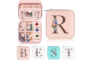 Yesteel Small Travel Jewelry Case Jewelry Organizer Jewelry Box, Travel Jewelry Organizer Jewelry Boxes for Women Ring Box Earrings Box, Birthday Gifts for Grandma Initial R