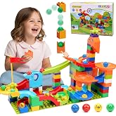 COUOMOXA 130 Pcs Starter Marble Run Set, Beginner STEM Building Toy | Compact Marble Maze Race Track for Kids Ages 3-5, Travel-Friendly Educational Birthday Gift for Toddlers