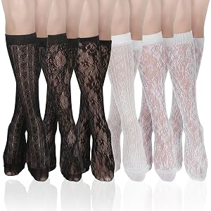 YUXIANLB 6 Pairs Women's Fishnet Knee High Socks, Lace Hollow Out Stockings Stylish Mesh Calf Socks for Women