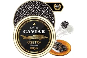 BESTER CAVIAR Premium Osetra Sturgeon Caviar – Traditionally Harvested Malossol Ossetra Black Roe with Mother of Pearl Spoon – Single Tin (1 oz)