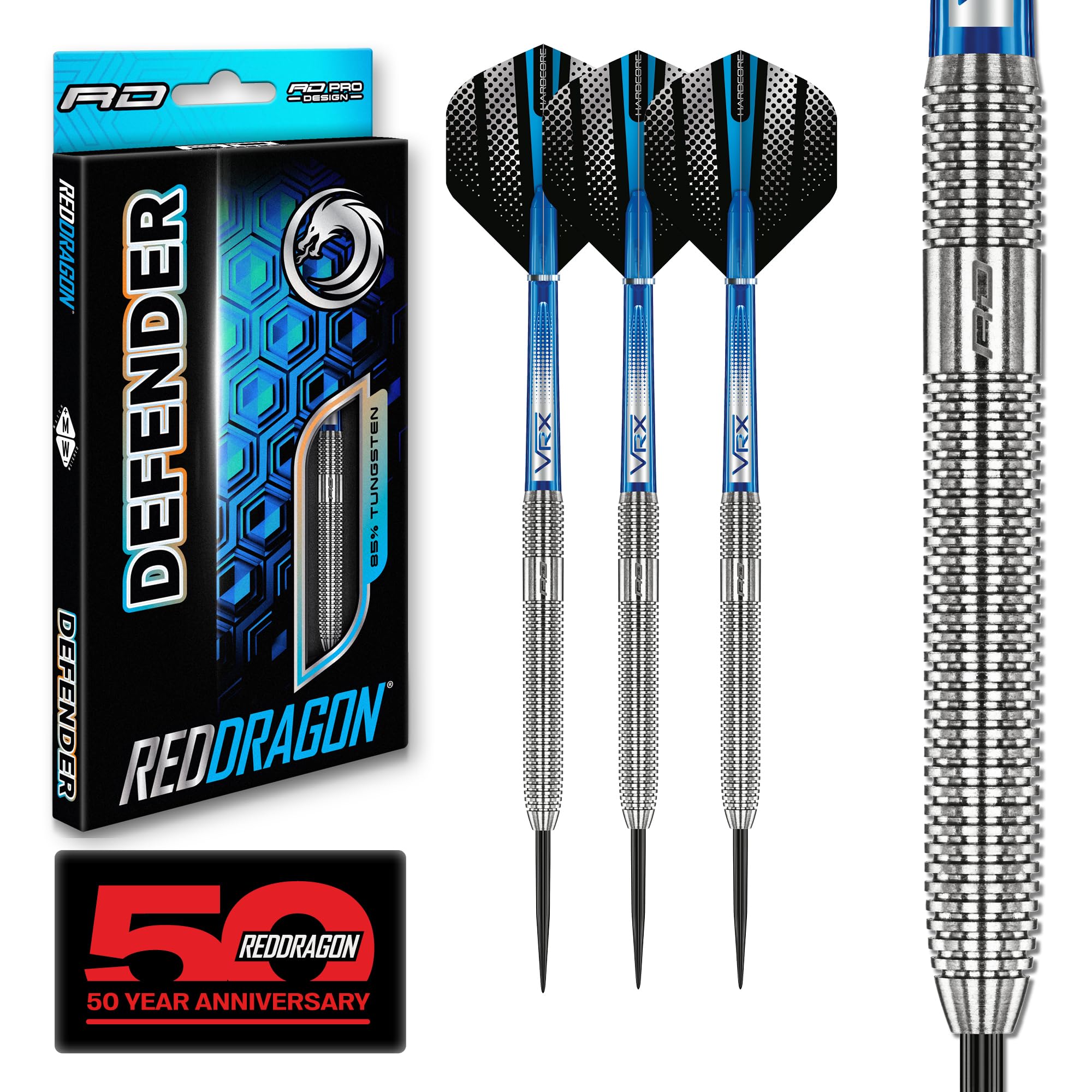 RED DRAGON Darts – Defenders Series 22g - Professional 85% Tungsten Darts Set with Dart Flights and Dart Shafts (Stems)