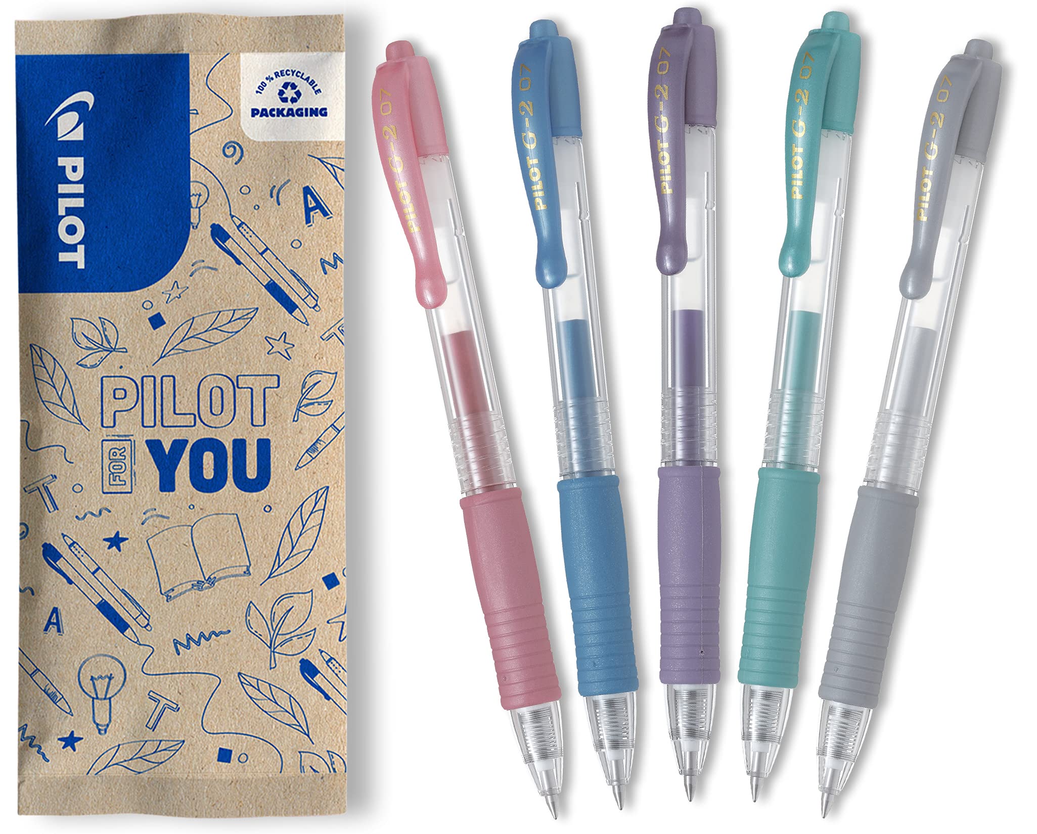 PILOT G2-7 Gel Pen Set of 5 (Metallic Pink, Blue, Purple, Green, Silver)