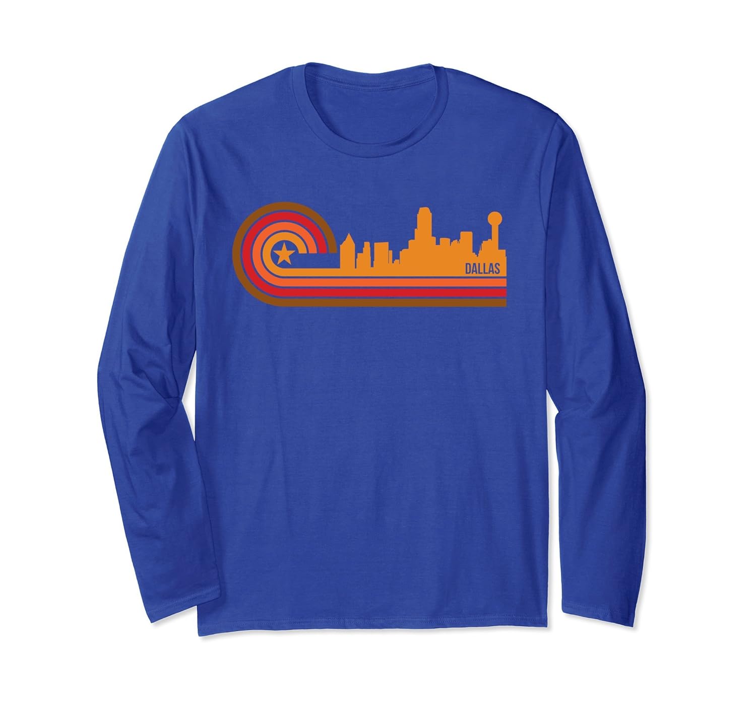 Retro Dallas Texas Skyline Long Sleeve T-Shirt-ANZ