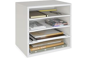 Ballucci 4-Tier Paper Organizer for Desk, Stackable Organizer Tray, Desk Storage Shelves, Stacking Letter Paper Tray Sorter for Classroom, Office, White