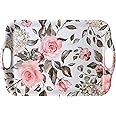 April Box–Melamine Serving Tray–Elegant Plastic Serving Tray–18 x 12 x 1-inch Large Serving Platter with Floral Print Materials and Durable Design–Integrated Side Handles