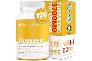 Nutrawave HIGH POTENCY TURMERIC CURCUMIN + BLACK PEPPER EXTRACT – Powerful 3700mg per Serving (2 capsules), Source of Anti-In