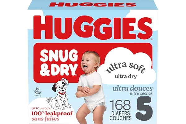 Huggies Size 5 Diapers, Snug & Dry Baby Diapers, Size 5 (25-37 lb.), 168 Count, Packaging May Vary