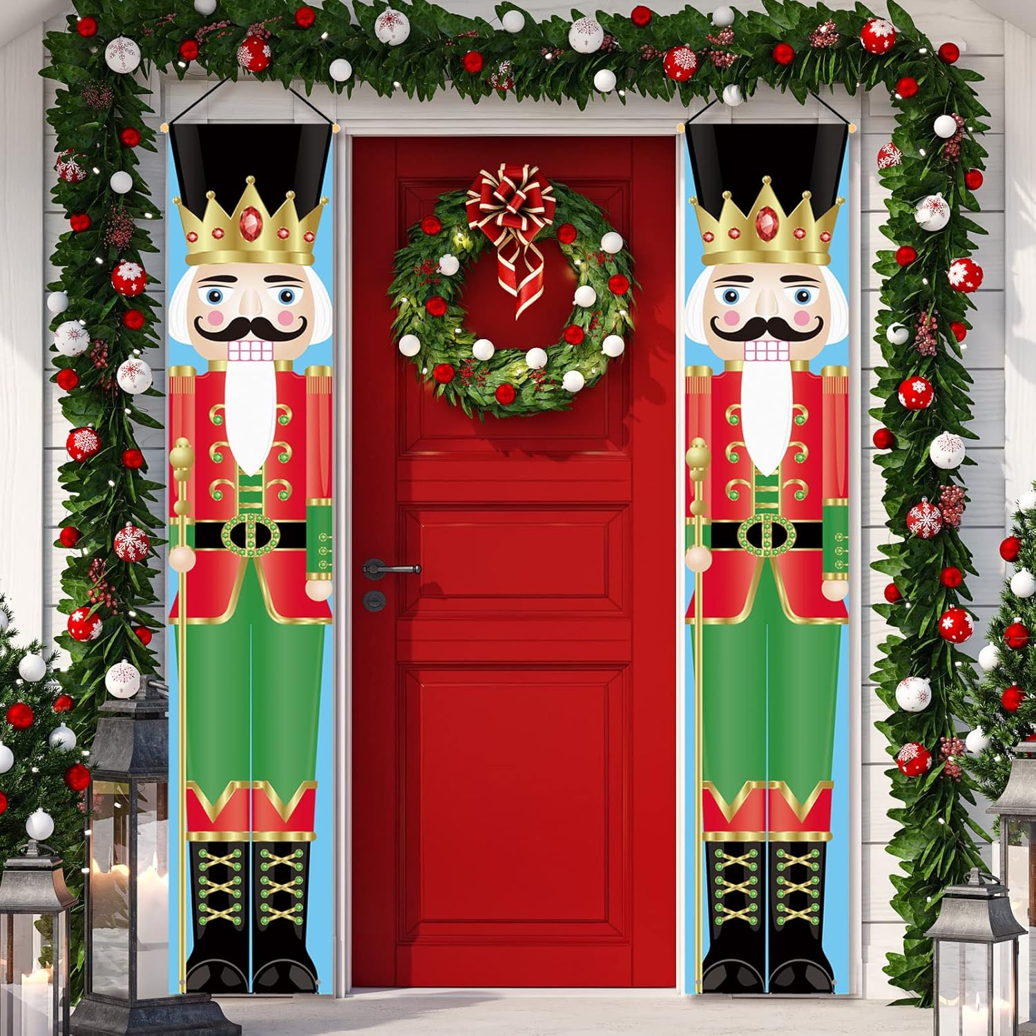 Nutcrackers - Christmas Nutcracker King Door Hanger Porch Banner Décor Indoor & Outdoor – Modern House Décor – Colorful Nutcracker Christmas Banners for Front Door Living Room Kitchen Wall Party (NCK-KING03)