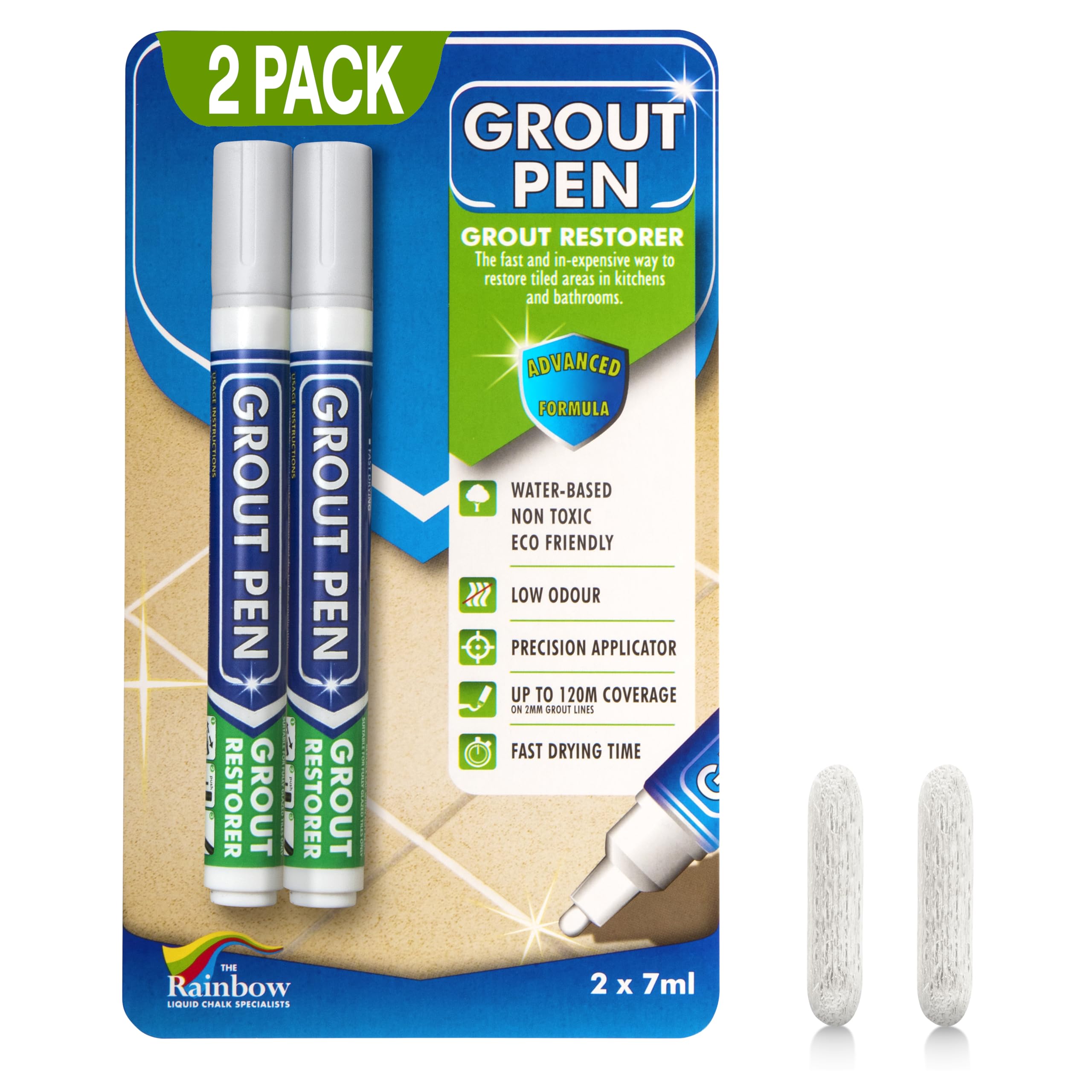 Twin Pack (LIGHT GREY) Grout Pen - Designed for restoring tile grout in bathrooms & kitchens