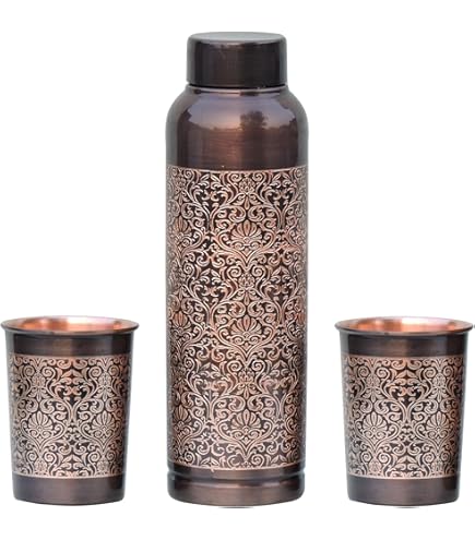 Amazon.com: Pure Copper Water Bottle with 2 Tumblers Set