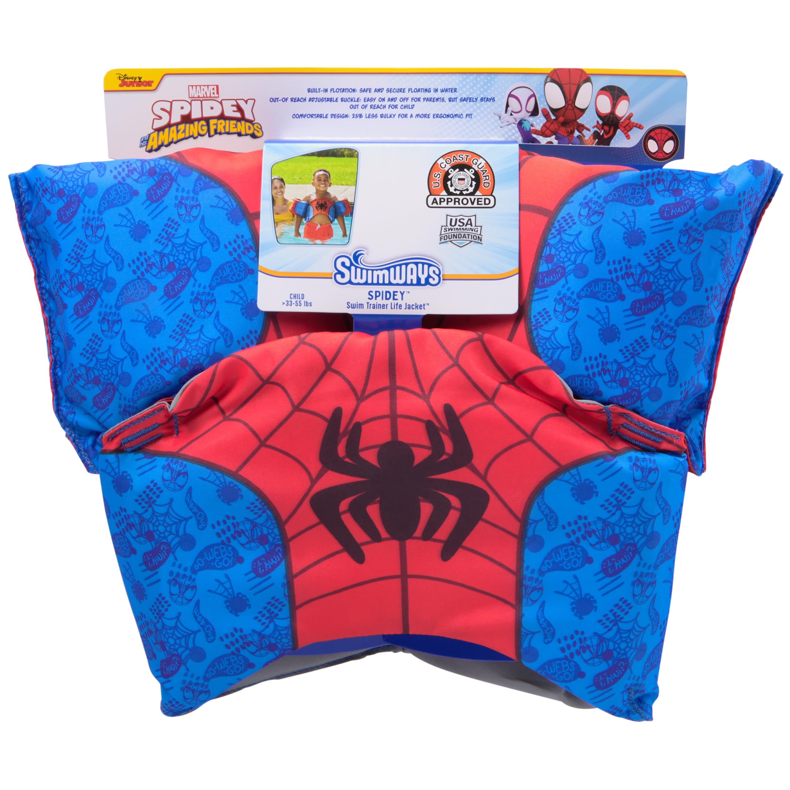 Photo 1 of SwimWays Marvel Spidey Swim Trainer, US Coast Guard Approved Life Vest Kids Swim Vest, Arm Floaties & Life Jackets for Kids 33-55 lbs, Spidey