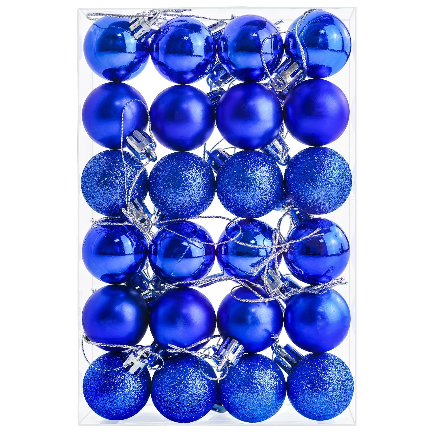 24 Pieces 30 mm Christmas Baubles, Mini Christmas Tree Decoration Baubles, Small Hanging Balls for Xmas Tree Holiday Wedding Party Ornaments, Blue