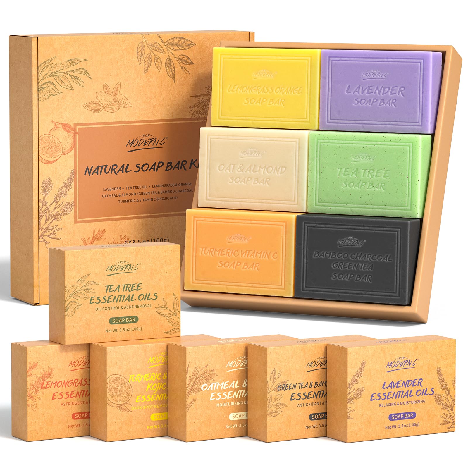 Natural Soap Bar Gift Set for Mum, Handsoap, Soap Gift sets for women, Tea Tree Soaps, Lavender Hand Wash, Oatmeal Almond, Green Tea Bamboo Charcoal, Turmeric Kojic Acid Soaps, Valentine's Day Gifts