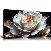 Large White Flower Canvas Wall Art for Living Room Bedroom Home Office Black and White Flower Picture Modern Canvas Prints Framed Wall Decor Artwork Size 20x40
