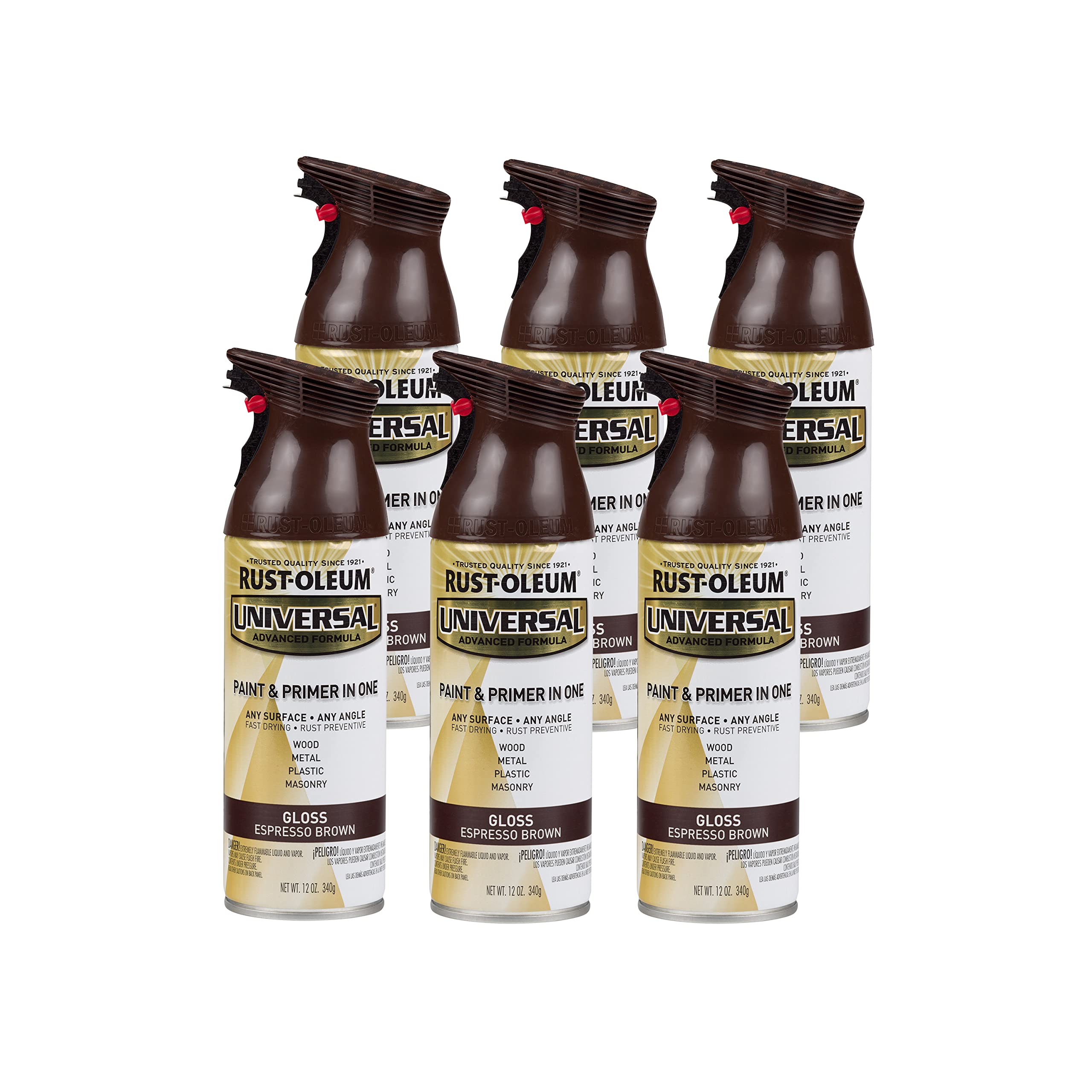 Rust-Oleum 245215-6PK Universal All Surface Spray Paint, 12 oz, Gloss Espresso Brown, 6 Pack