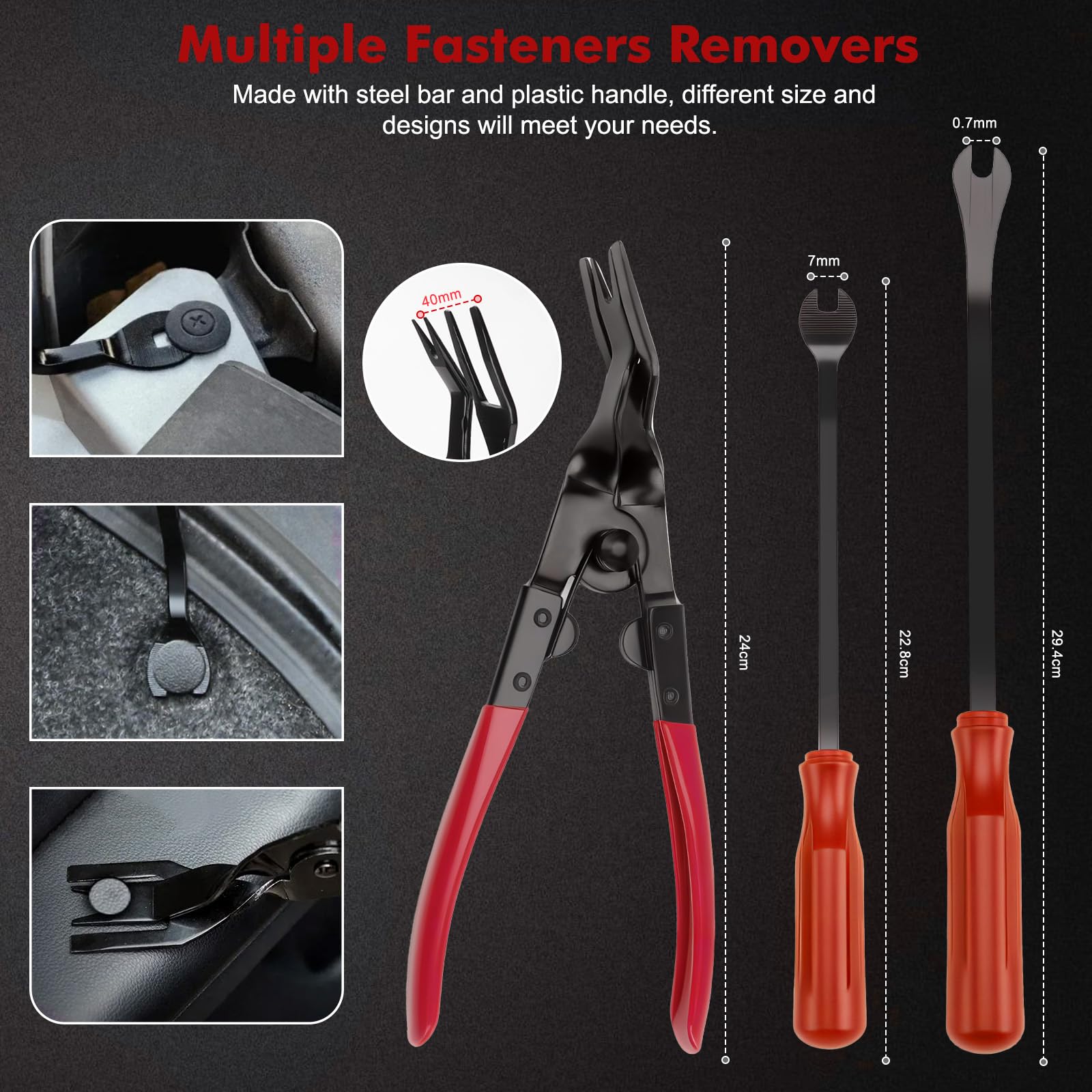 KAOLALI Auto Demontage Werkzeuge, 330 Stück Fahrzeug Demontage Zierleistenkeile Innen-Verkleidung Hebelwerkzeug, Montage-Werkzeugset, Clip-Demontage, Car Panel Removal Tool Autotür (Rot) 4