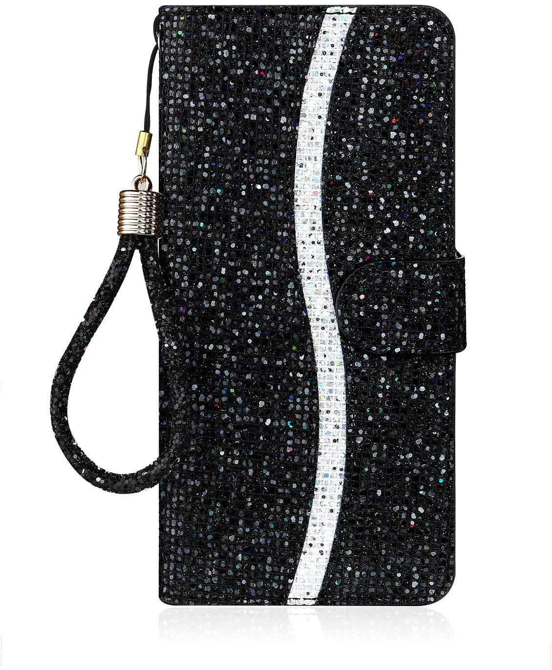 Tiyoo Phone Case for Samsung S20FE Bling Wallet Case with Magnetic Closure and Card Holders, Shockproof Case for Samsung Galaxy S20 FE 5G (Black)