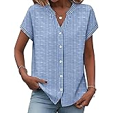 Zeagoo Button Down Shirts for Women Short Sleeve Tops V Neck Collar Blouses Business Casual Outfits S-2XL