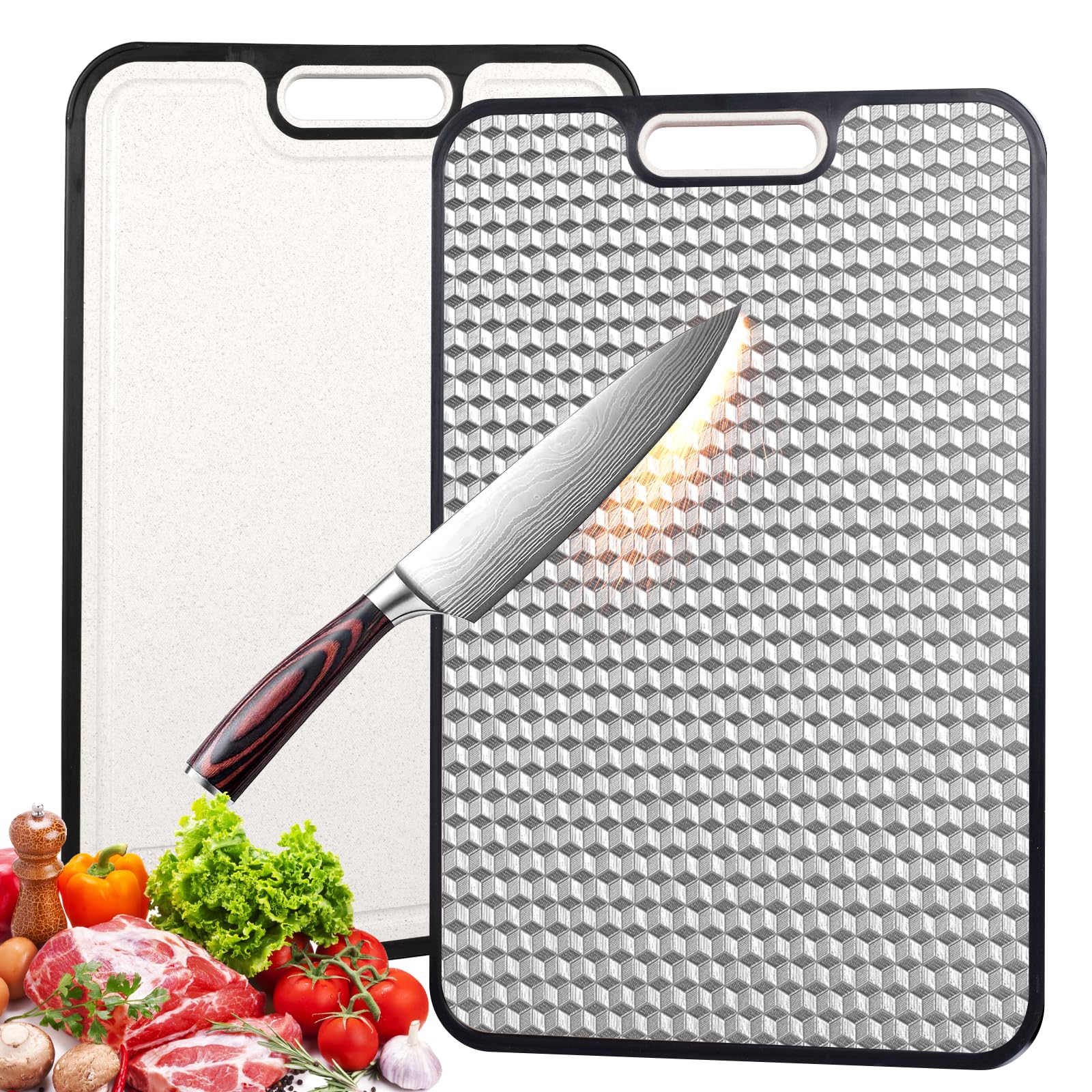 Photo 1 of Titanium Cutting Board with Diamond-Patterned Textured Surface, Dual-Sided GR2 Titanium & Wheat Straw PP, Knife-Friendly, Non-Slip, Dishwasher Safe, Large Chopping Board for Meat & Vegetables
