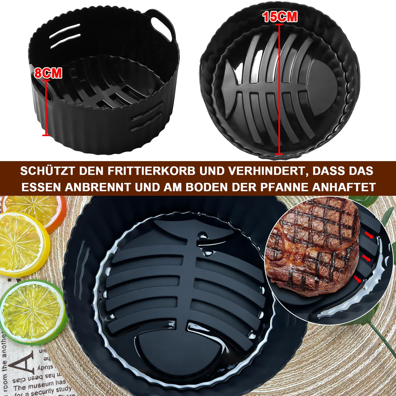 Moleath 15CM Heißluftfritteuse Zubehör für COSORI klein 2L(‎‎CAF-LI211), Chefman 2L, für Tefal 1.6L, 4PCS Mini Airfryer Zubehör mit Grillroste Silikonform, BPA-Frei Air Fryer Accessories 2