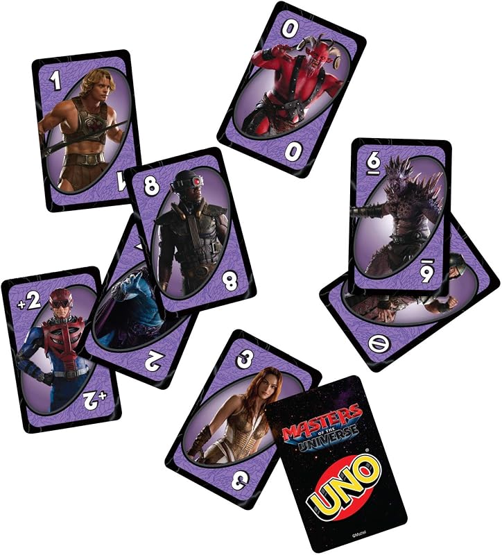 Jogo de Cartas UNO Masters of The Universe com baralho temático de filmes para crianças, Noites em Família, Festas, Viagens e Campismo, 2-10 Jogadores, +7 anos, JMF11