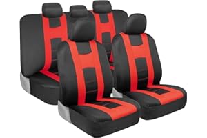 BDK carXS Forza Red Car Seat Covers Full Set, Two-Tone Front Seat Covers with Matching Back Seat Cover for Cars, PolyCloth Protectors with Split Bench Design, Automotive Interior Covers
