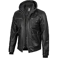 Amazon.com: Mens Genuine Black Hooded Bomber Leather Jacket | Real