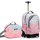 NEW TILAMI 18 inch Rolling Backpack for Girls – Waterproof, Large Capacity, Stair-Climbing Design, Adjustable Handle, Great for School, Pink Sunset