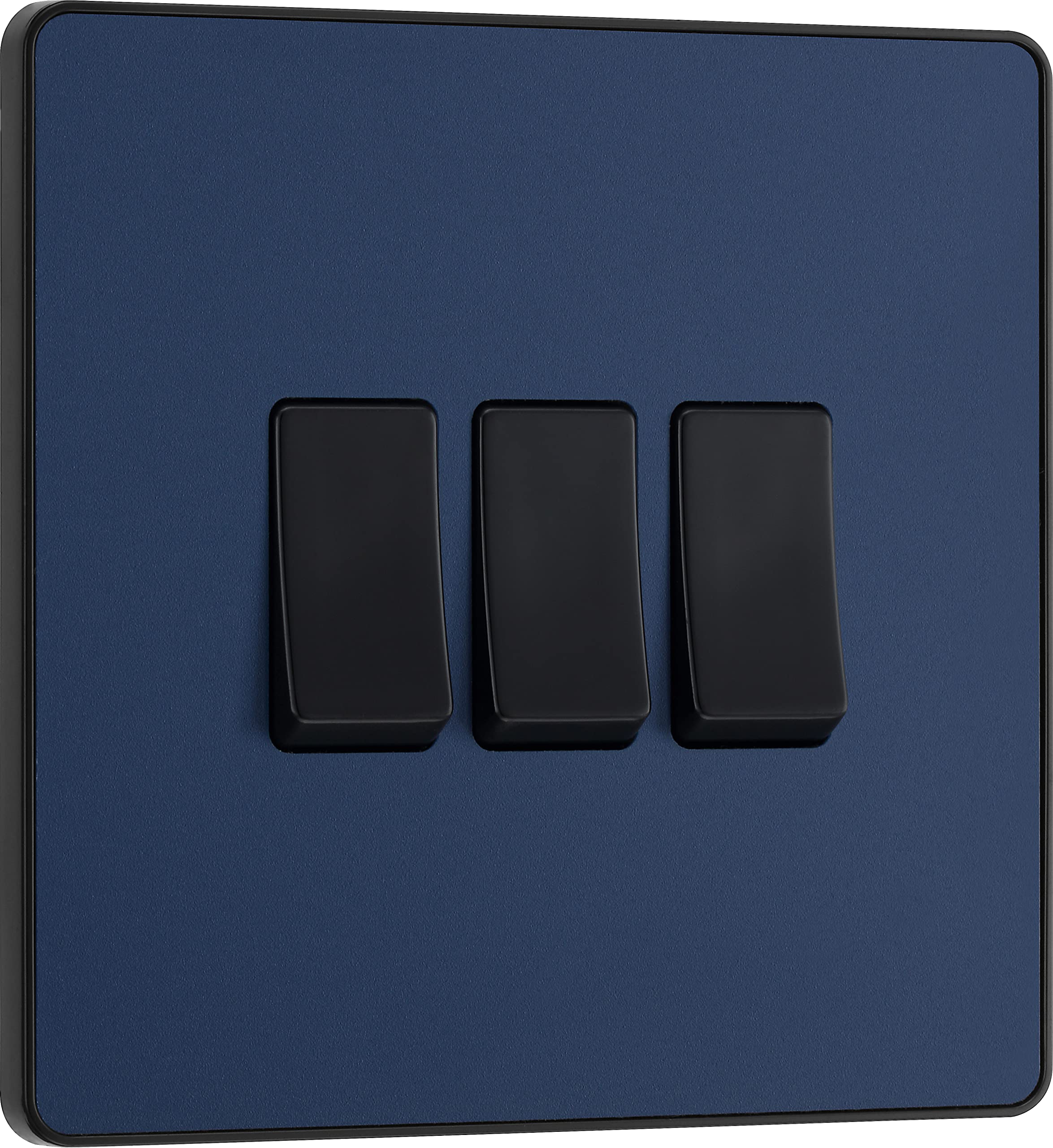 BG Electrical Triple Wall Light Switch, 2 Way, Screwless Front Plate, Round Edges, Evolve, Matt Blue, 20A, 16AX, PCDDB43B — image 1