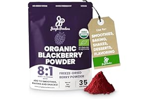 Jungle Powders Organic Blackberry Powder 5 Ounce Bag USDA Certified Freeze Dried Blackberries Powder for Baking Whole Blackberry Juice Additive Free Extract For Flavoring Jello Puree Concentrate