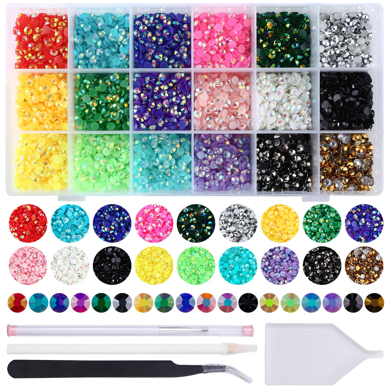 Photo 1 of 10588Pcs 5mm Jelly Rhinestones Kit- Resin Mixed Color Rhinestones for Nail Clothes Shoes Tumblers Decoration Flat Back Round