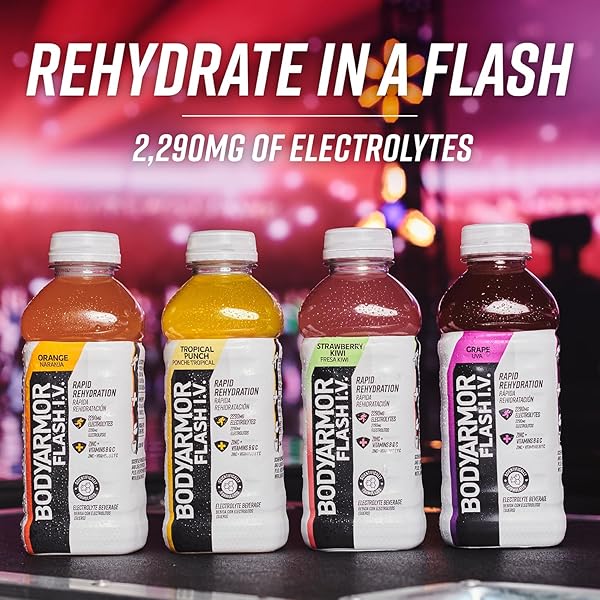 BODYARMOR FLASH I.V. ELECTROLYTE BEVERAGE, STRAWBERRY KIWI, HYDRATION DRINK WITH COCONUT WATER FOR RAPID REHYDRATION, POST WORKOUT RECOVERY, 20 FL OZ (PACK OF 12)