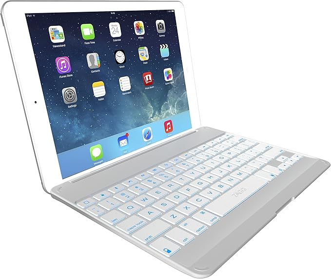 Amazon Com Zagg Zkfhcwhlit105w Zaggkeys Cover And Backlit Keyboard For Apple Ipad Air Silver Computers Accessories