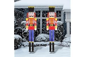 GlikCeil 2Pcs 6ft Large Vintage Metal Christmas Nutcracker Outdoor Decoration Xmas Nutcracker Yard Signs Christmas Tall Metal Soldier Stakes Ornament for Holiday Garden Lawn Porch Pathway