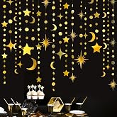 Gold Star Moon Party Decorations Gold Circle Dot Garland Crescent and Twinkle Little Star Streamer Banner for to The Moon Birthday Witchy Whimsical Ramadan EID Mubarak Celestial Decor Supplies