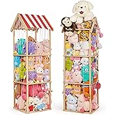 Edudif Stuffed Animal Storage, Space Saving Vertical Stuffed Animal Holder Wood, Easy Assembly Cottage-Style Plush Toys Organizer for Kids Bedroom & Playroom (Wood, Large)