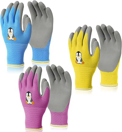 OSDUE 3 Pairs Kids Gardening Gloves with Soft PVC Dots Size 5-7 Years